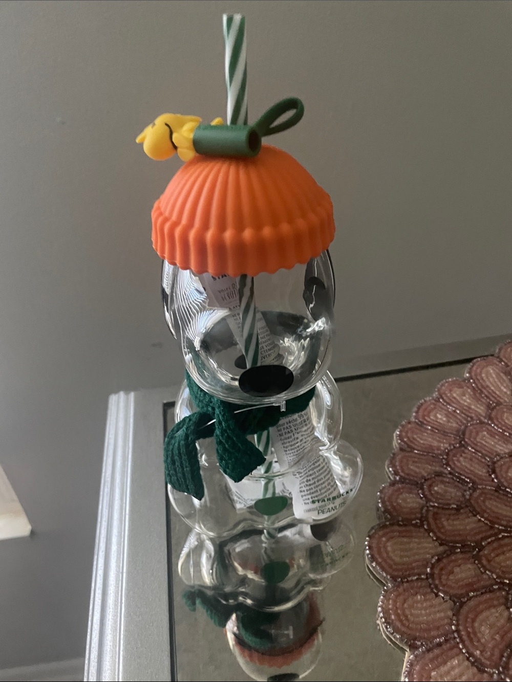 Starbucks Orange and Green Seasonal Glass Tumbler with Straw